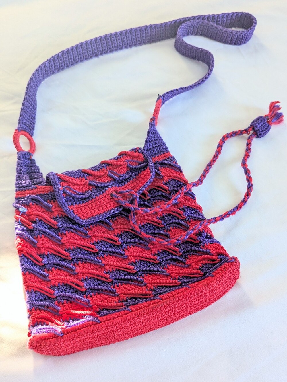 Handmade Purple & Red Crochet Crossbody Bag - Women